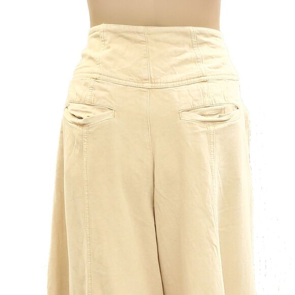 Free People Maxed Out Wide-Leg Trousers Pants Mid-Rise Pleated Beige M-8 282253 - Picture 9 of 9